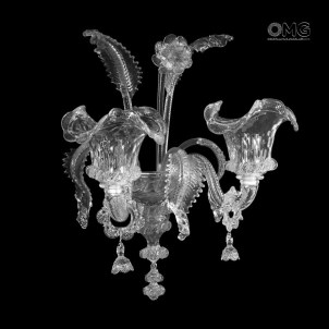 Sconce wall Lamp Elegante - Clear glass + pendants - Murano Glass - 2 lights