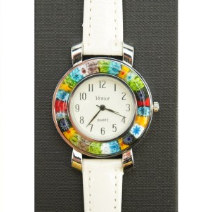 Unisex-Uhr – Weiß und Millefiori – Original Murano-Glas OMG