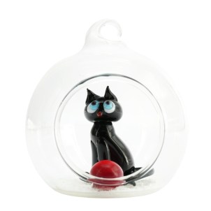 Christmas ball with Black Cat - Original  Murano Glass OMG