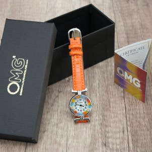Armbanduhr Millefiori – orangefarbenes Armband und verchromtes Gehäuse – Original Murano-Glas OMG