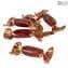  Candies - 5 pieces - Red & Gold - Murano Glass
