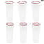Set of 6 Drinking glasses flute - Red rim - Esagonal - Original Murano Glass