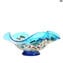 Drop bowl Murrine Millefiori large -  Light Blue Glass and Silver - Original Murano Glass OMG